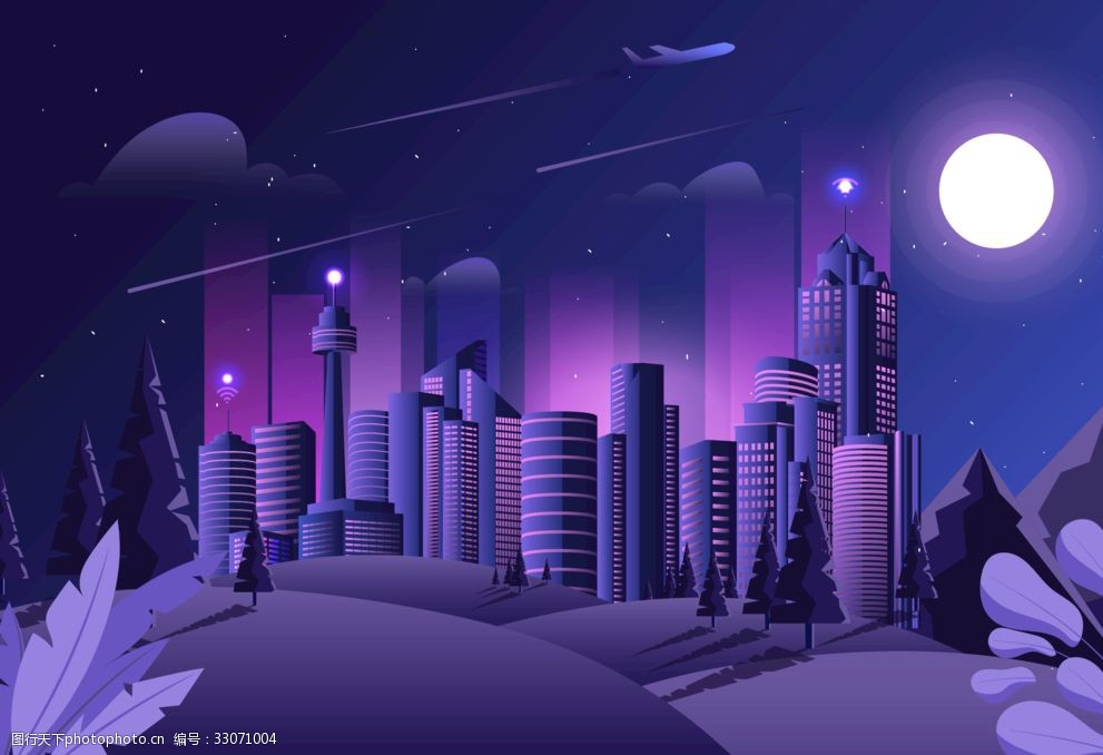 金屬柱構筑的未來都市 插畫中的建筑美學